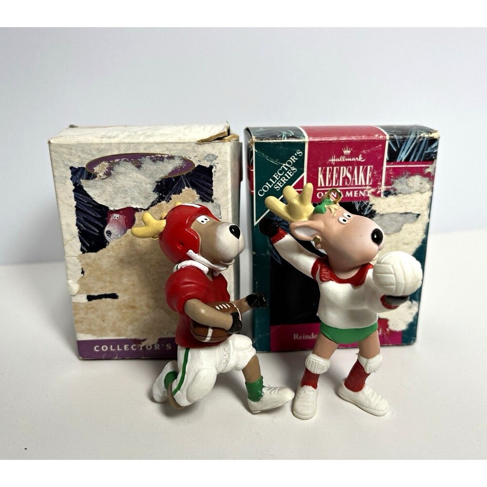 Hallmark ReindeerChamps Ornament Lot Blitzen Football Cupid Volleyball 1991 1993